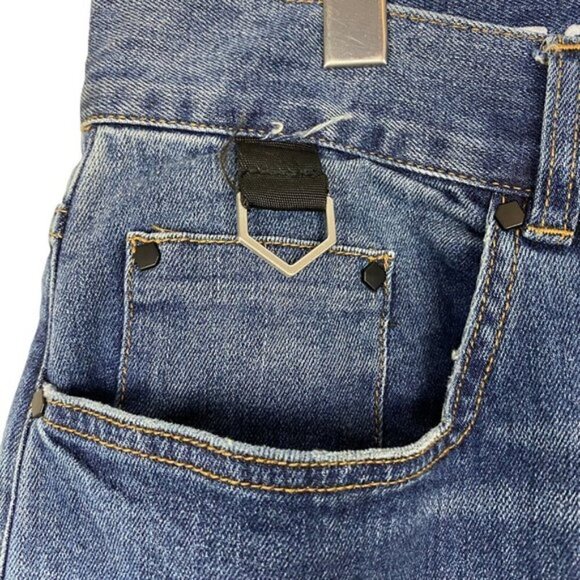 Gfc Toronto Men's Blue Medium Wash Distressed Raw Hem Slim Denim Jeans US 36 - Picture 12 of 16